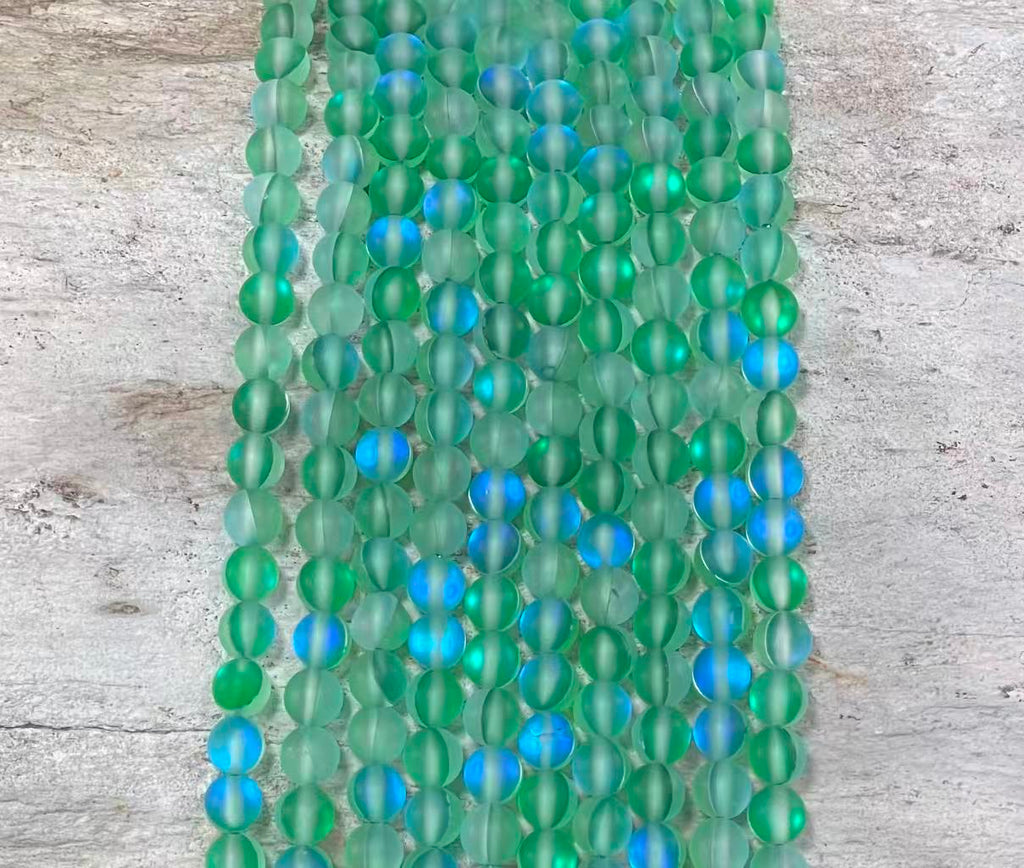 Matte Mermaid Glass Beads aka Mystic Aura Quartz, Round 6mm 8mm