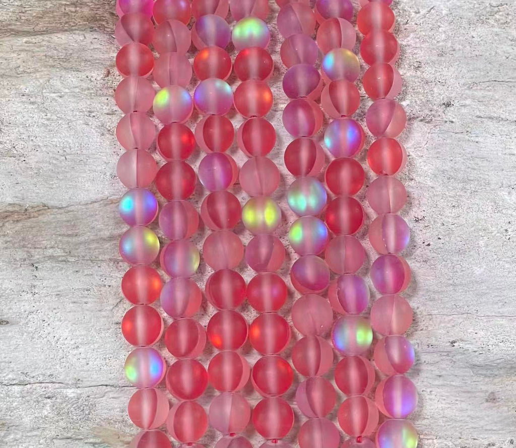 Matte Mermaid Glass Beads aka Mystic Aura Quartz, Round 6mm 8mm